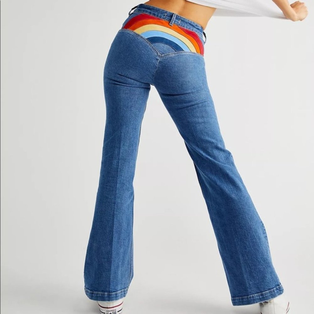 Free People Somewhere Over The Rainbow Jeans Sz 26